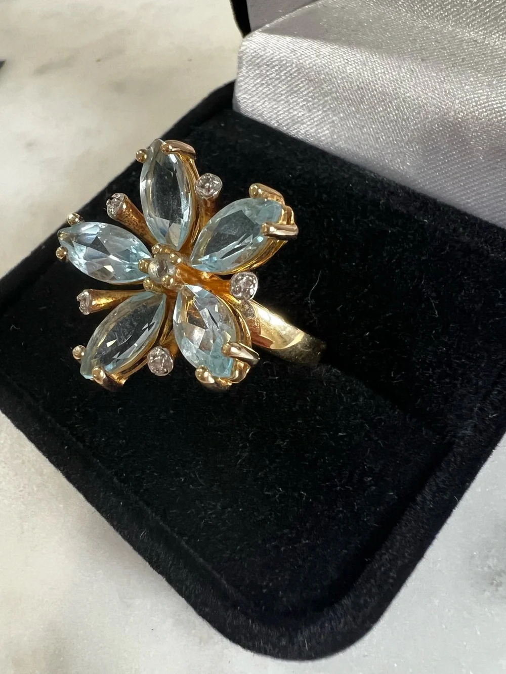 Ross Simons Blue Topaz Flower Ring 925 Sterling Silver gold Vermeil Vintage Sz 7